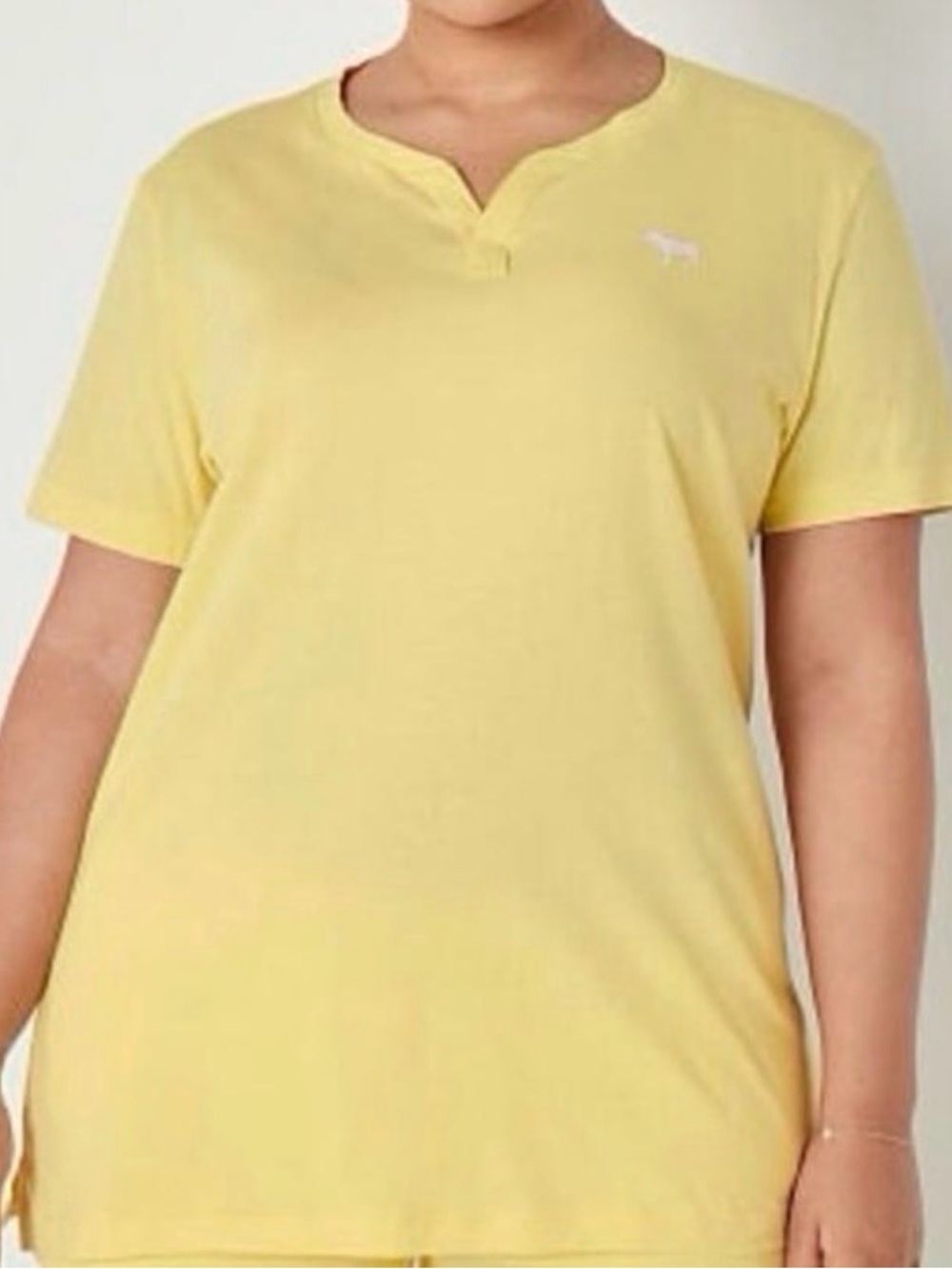 Victoria's Secret PINK Pale Yellow V‑Neck Henley Tee